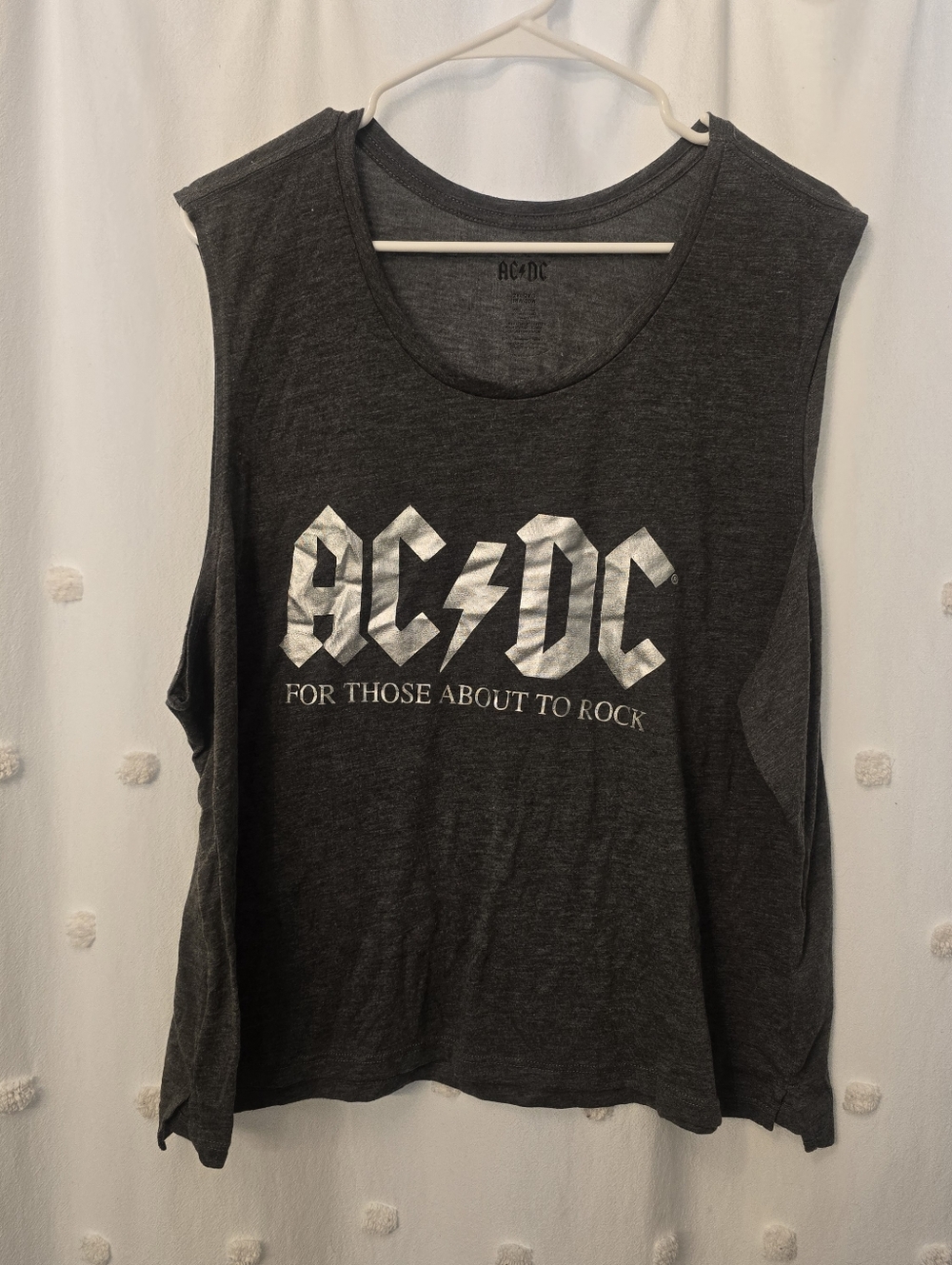 AC/DC Women's Charcoal Gray Muscle Tee with Silver Logo Size 2x 18/20